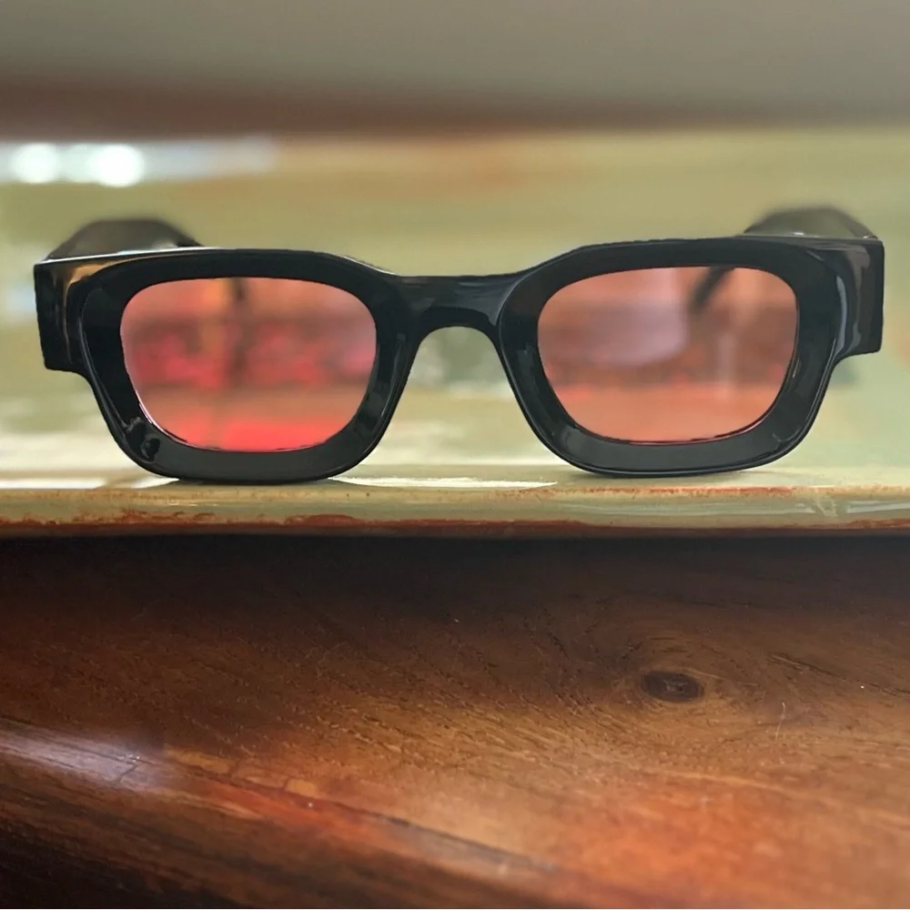 Worn 1 HOUR -Rose Lensed Sunglasses, Polarized, UV400, Shiny Black Frame